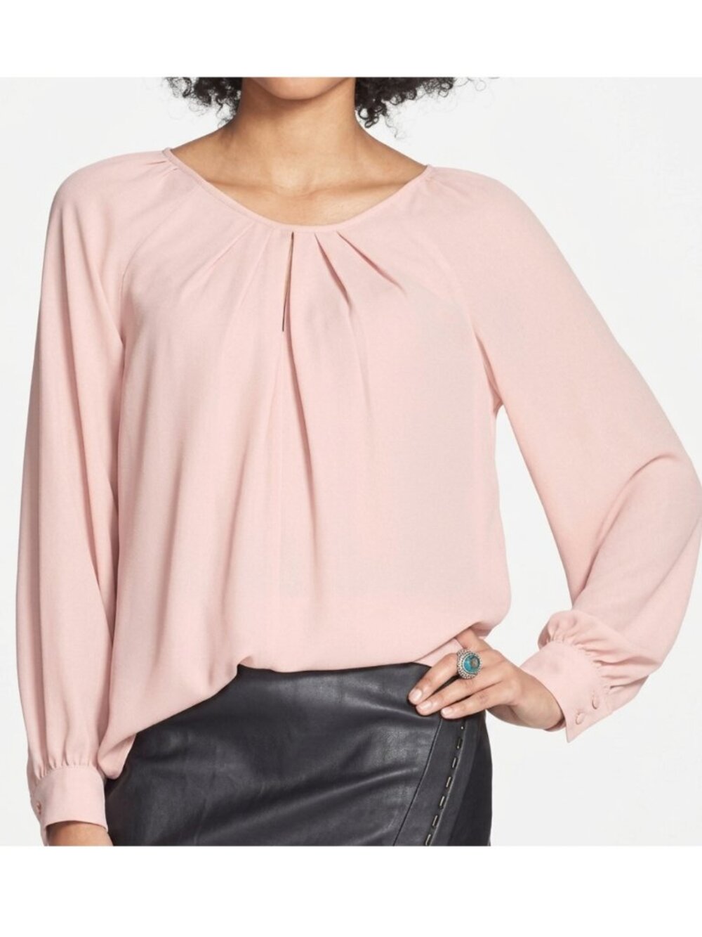 BELLATRIX Pleat Neck Long Sleeve Blouse Light Pink Baby Pink Balletcore Coquette